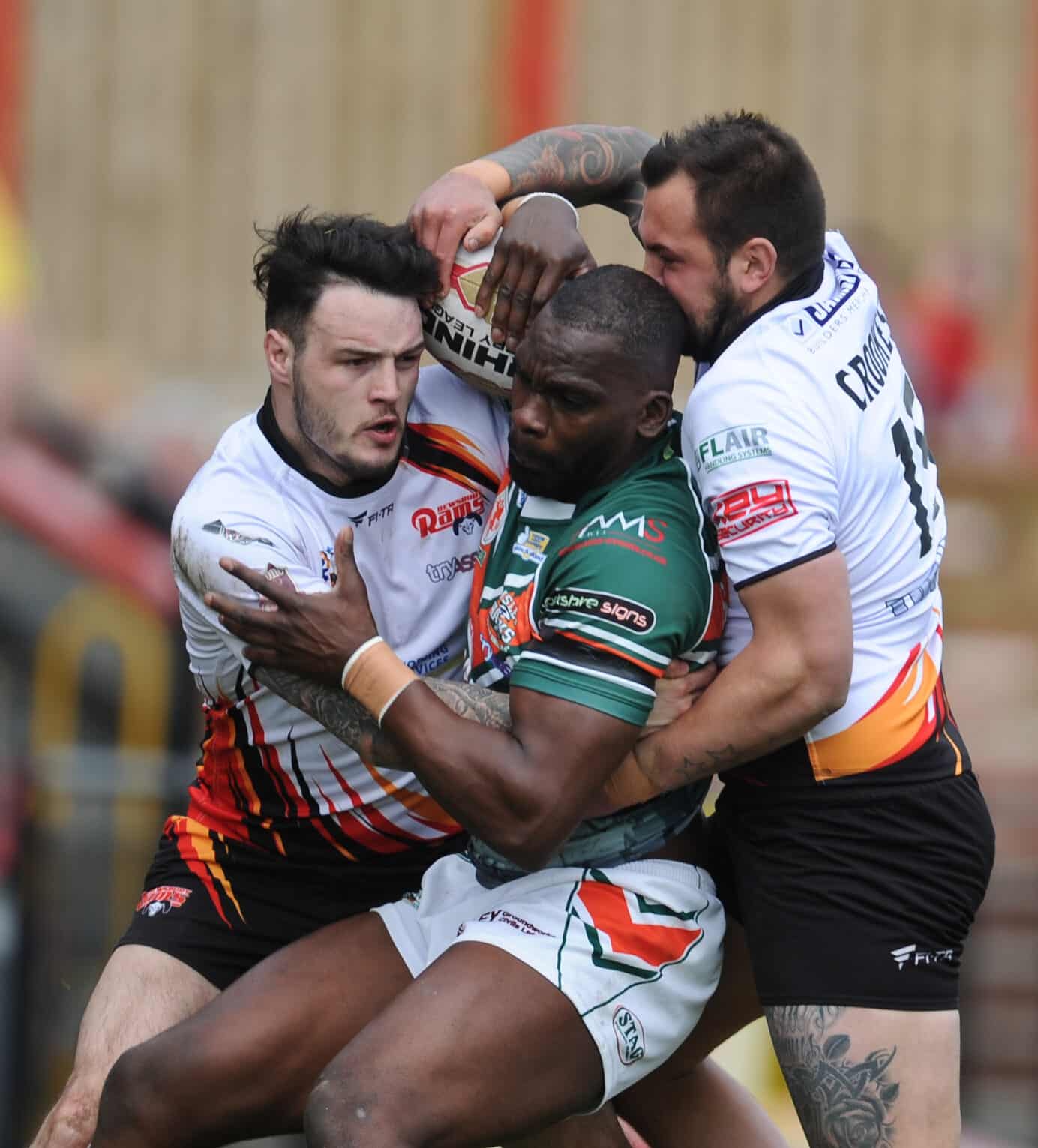 2015 - Dewsbury v Hunslet - Richard Barnett stopped by Morton and Crookes